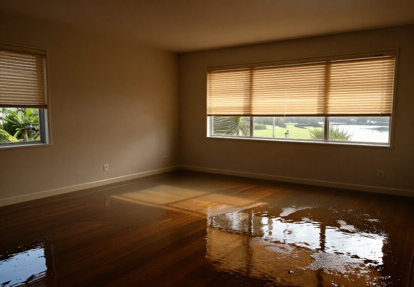 Flooded living room in Eastern Creek home before restoration
